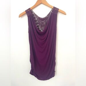 Bluheaven women’s purple flowy y2k boho crocheted back drapery top size medium